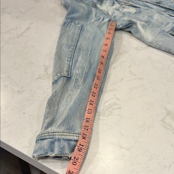 Preme Light Blue Distressed Whitewash Denim Jean Button Down Men’s Jacket Medium - Picture 12 of 16